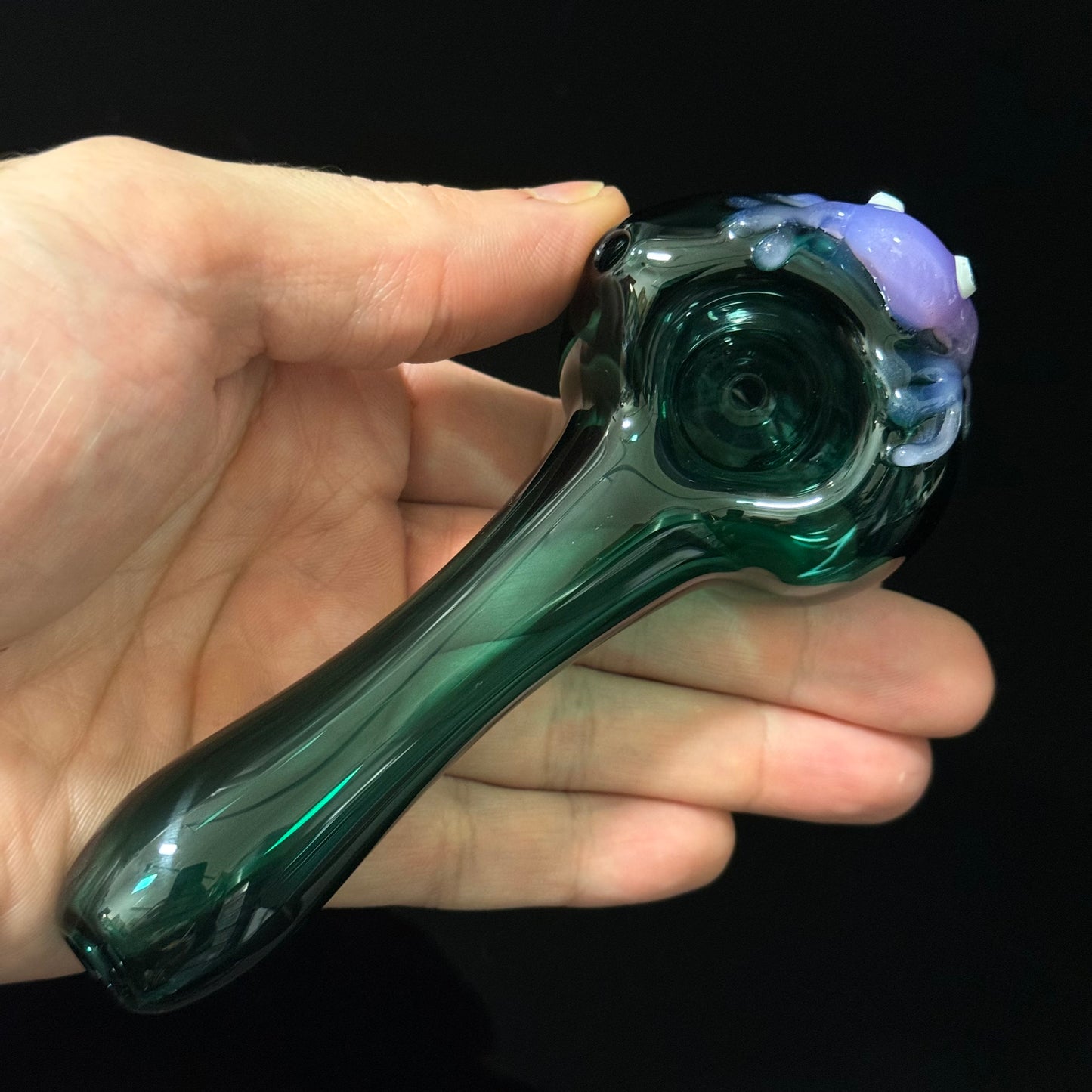 Frog Sculpture on Solid Green Glass Pipe, Heady Hand Blown