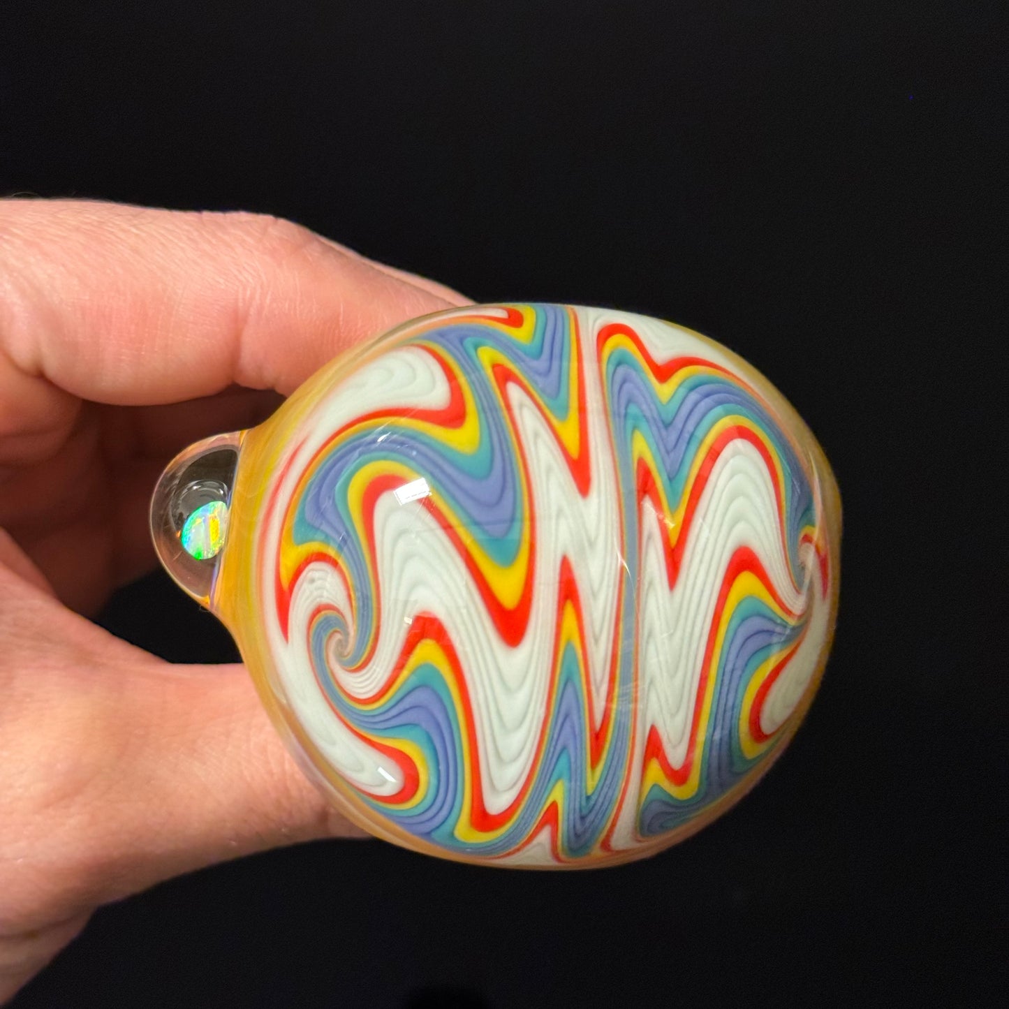 Full Color Sparkle Linework Glass Pipe, Heady Hand Blown with An Opal