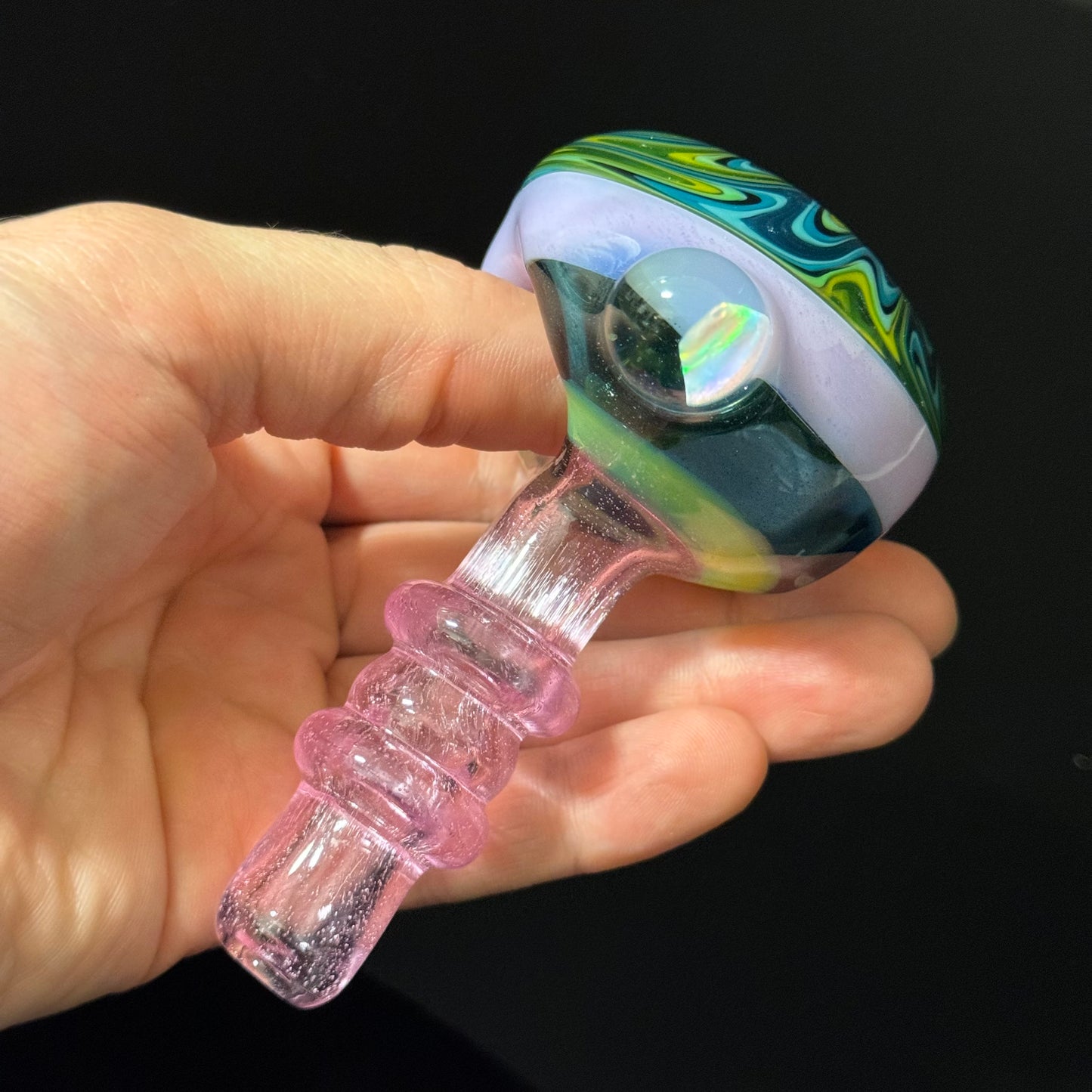 Small Full Color Linework Glass Pipe, Heady Hand Blown with An Opal