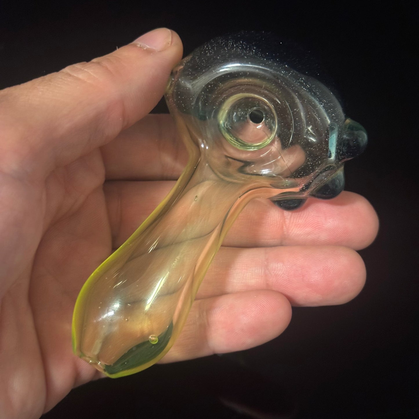 UV Glow Glass Pipe, with a Blue Sparkle Cap, Heady Hand Blown