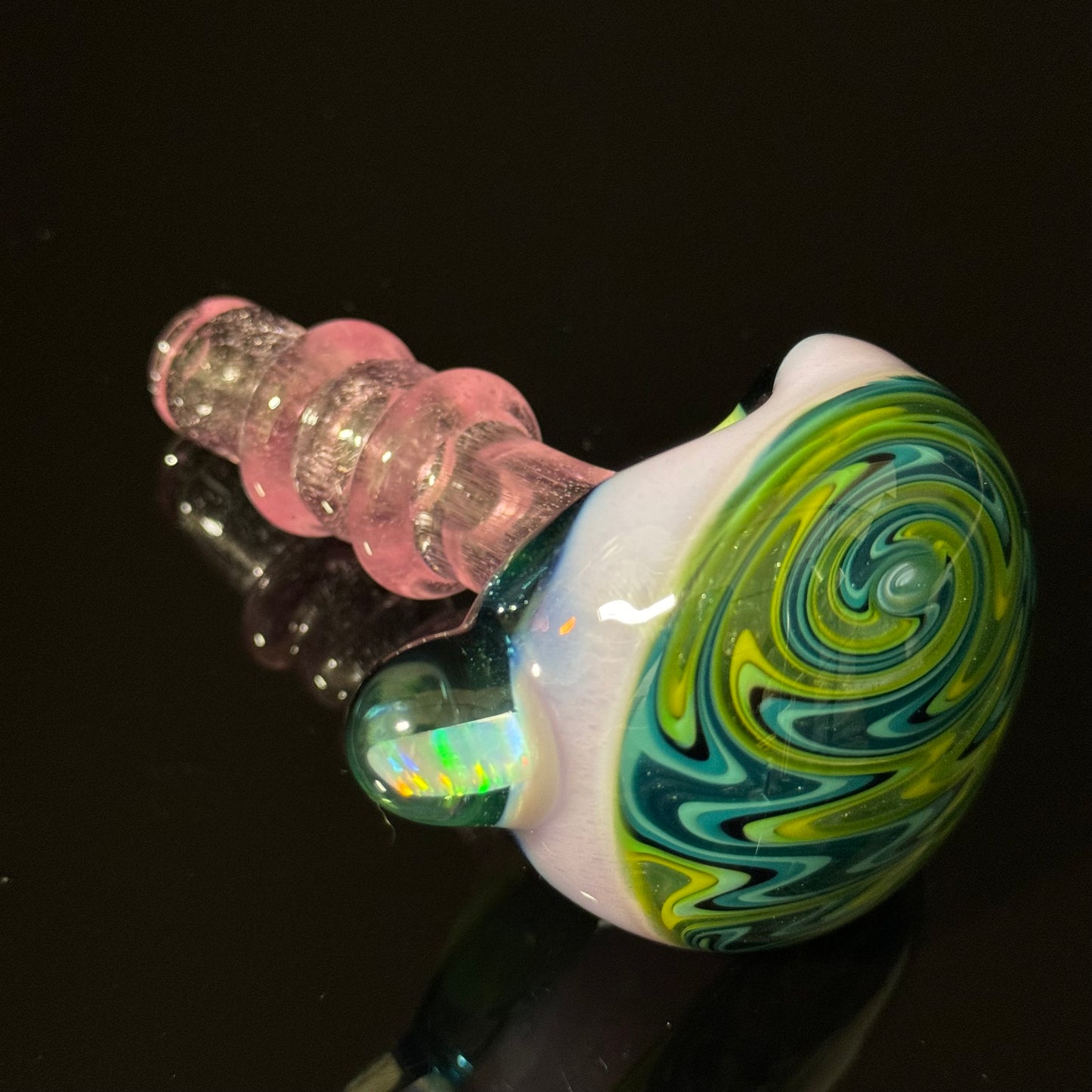 Small Full Color Linework Glass Pipe, Heady Hand Blown with An Opal