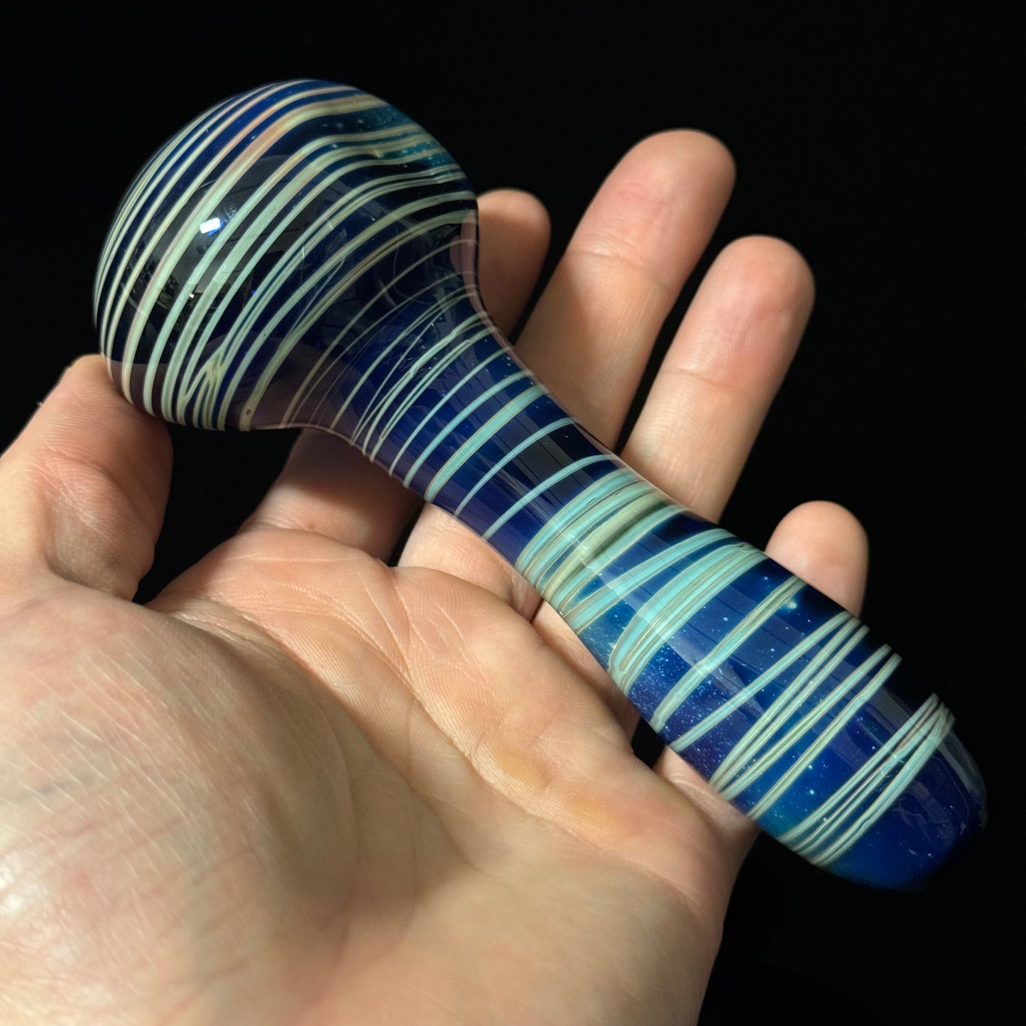 Blue Cobalt Wrapped Color Glass Heady Pipe Hand Blown