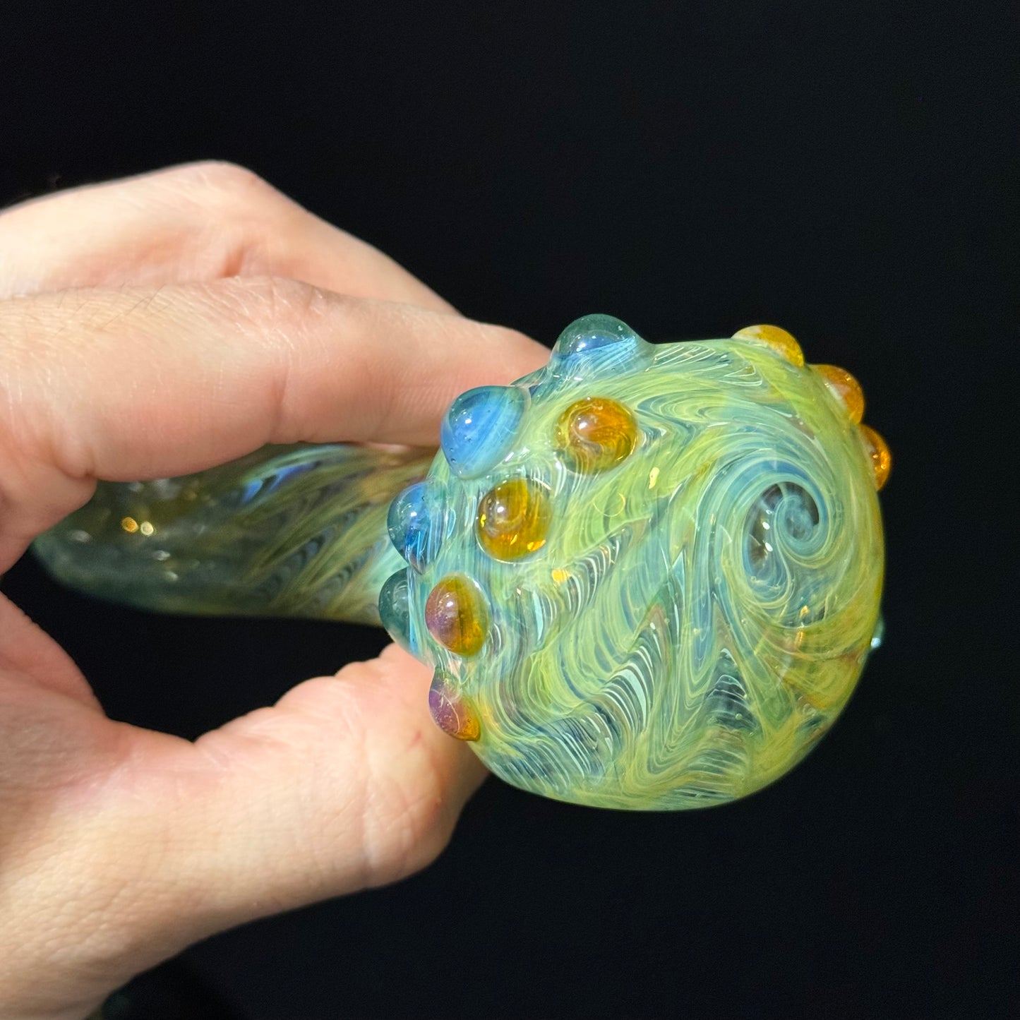 Wrap & Rake Color Changing Glass Heady Pipe Hand Blown