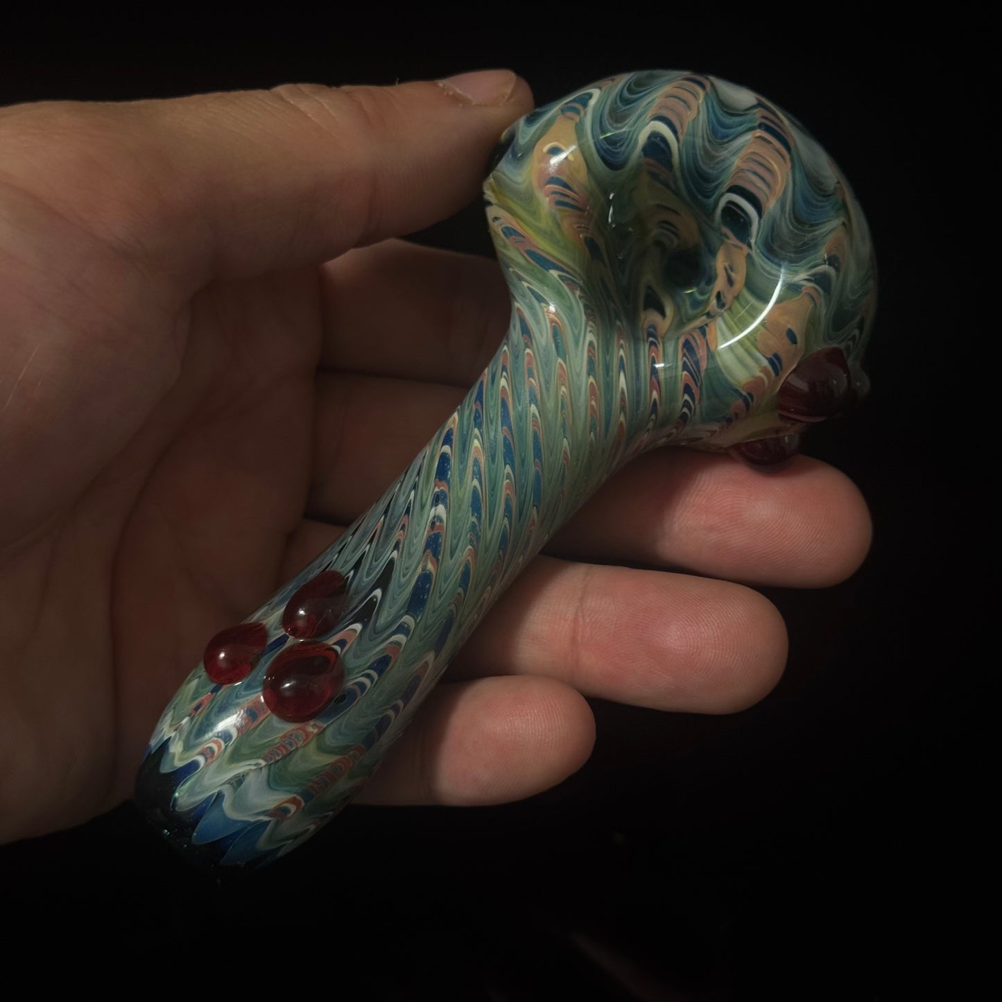 Blue Cobalt Wrapped Color Glass Heady Pipe Hand Blown
