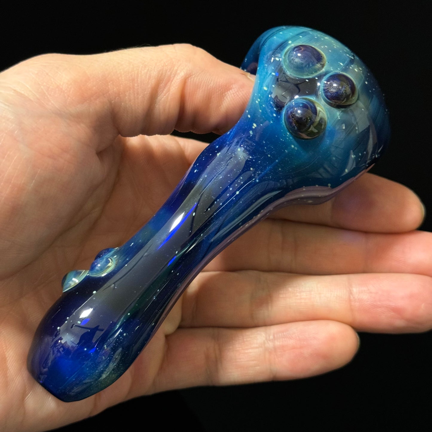 Blue Space Galaxy Nebula Glass Pipe Silver Fumed Glass Pipe, Heady Hand Blown