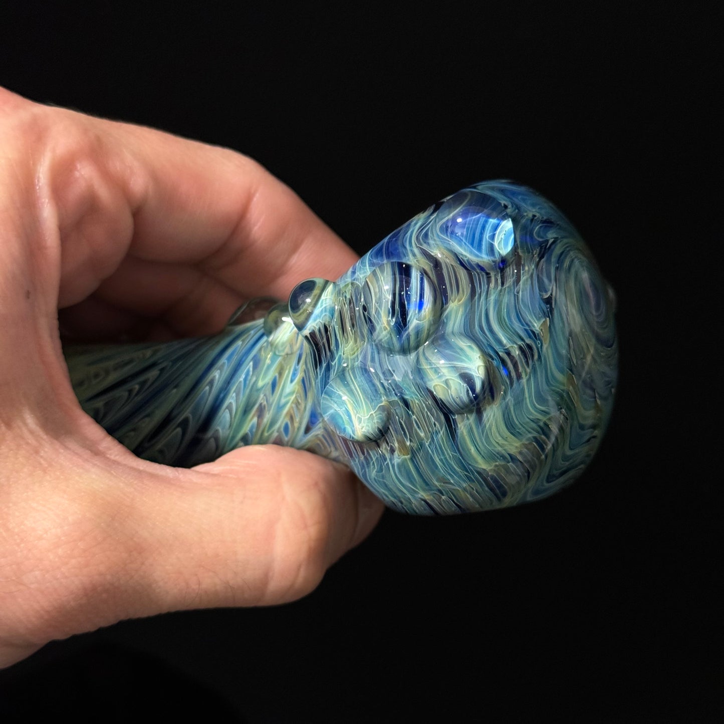 Blue & Green Cobalt Wrapped Color Glass Heady Pipe Hand Blown