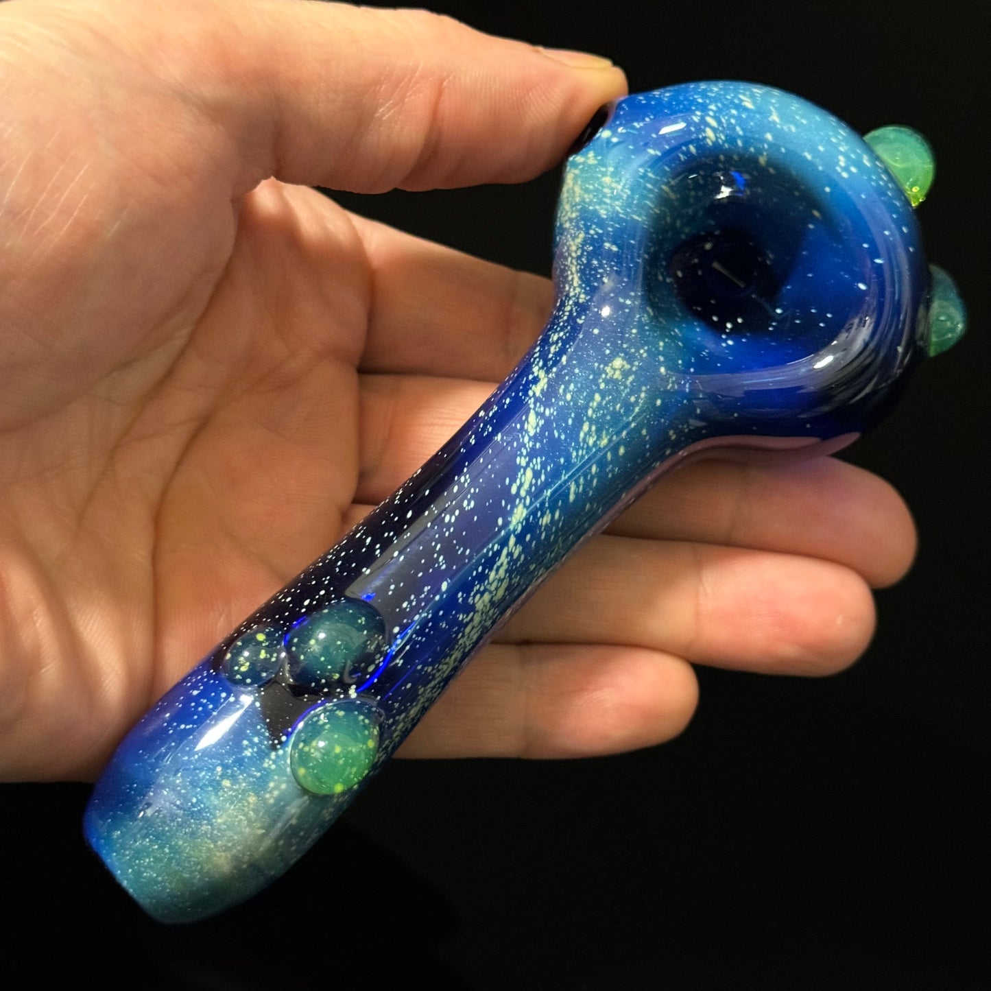 Blue with Slyme Space Galaxy Nebula Glass Pipe Silver Fumed Glass Pipe, Heady Hand Blown