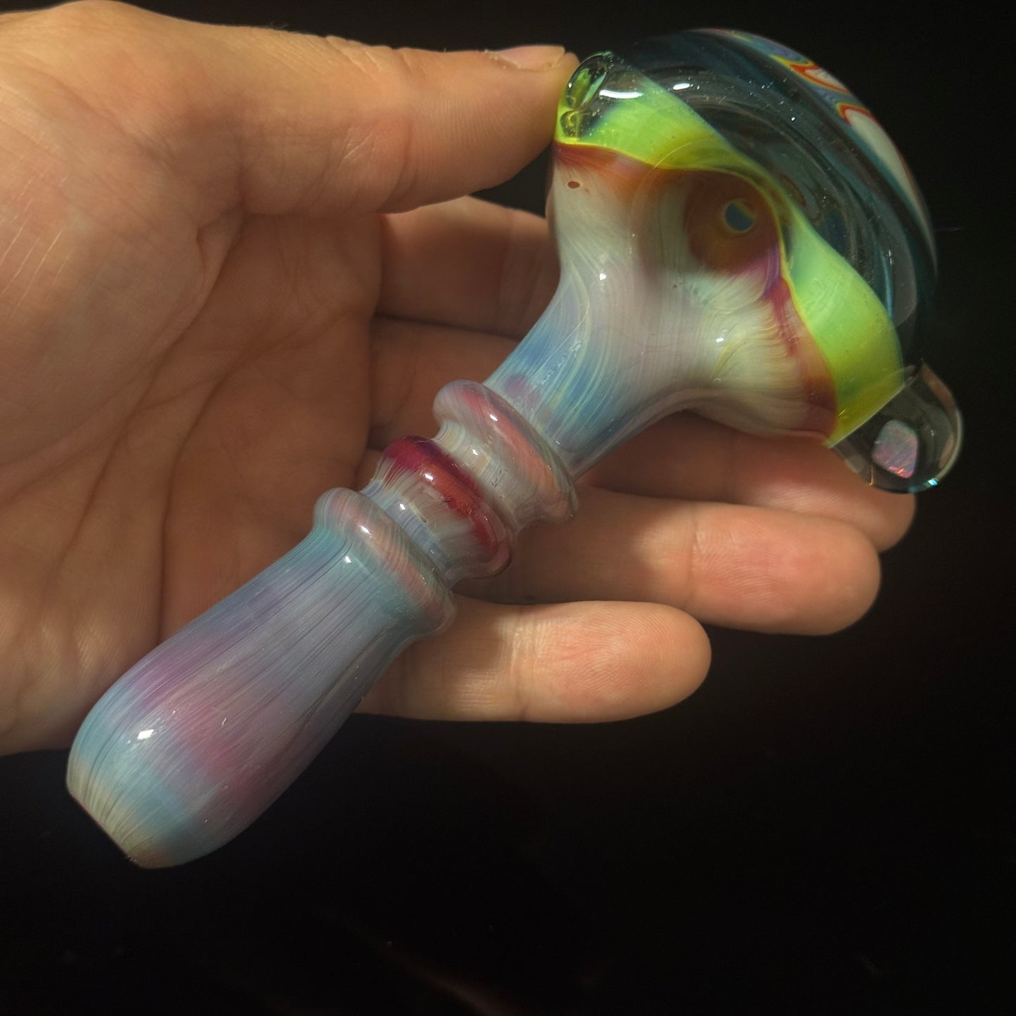 Linework Switchback Glass Pipe, Heady Hand Blown with An Opal
