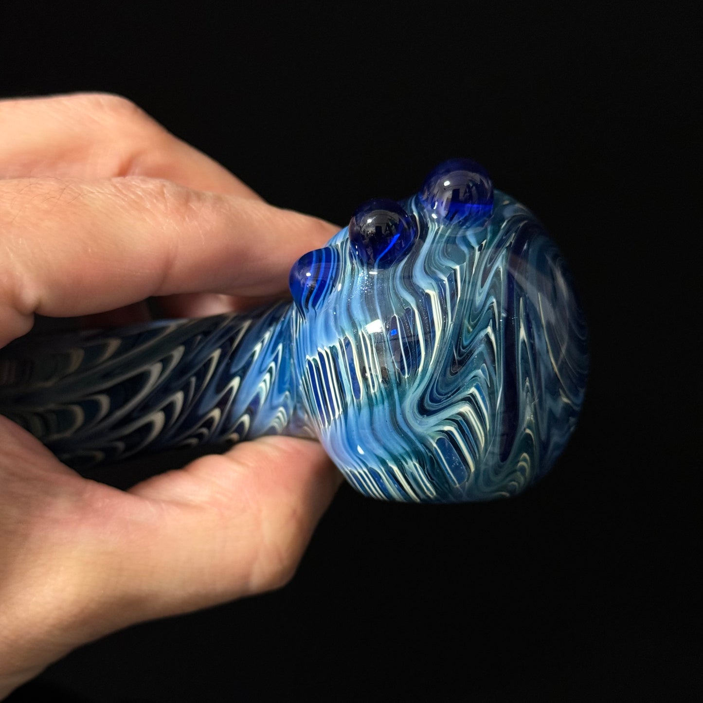 Blue & White Cobalt Wrapped Color Glass Heady Pipe Hand Blown