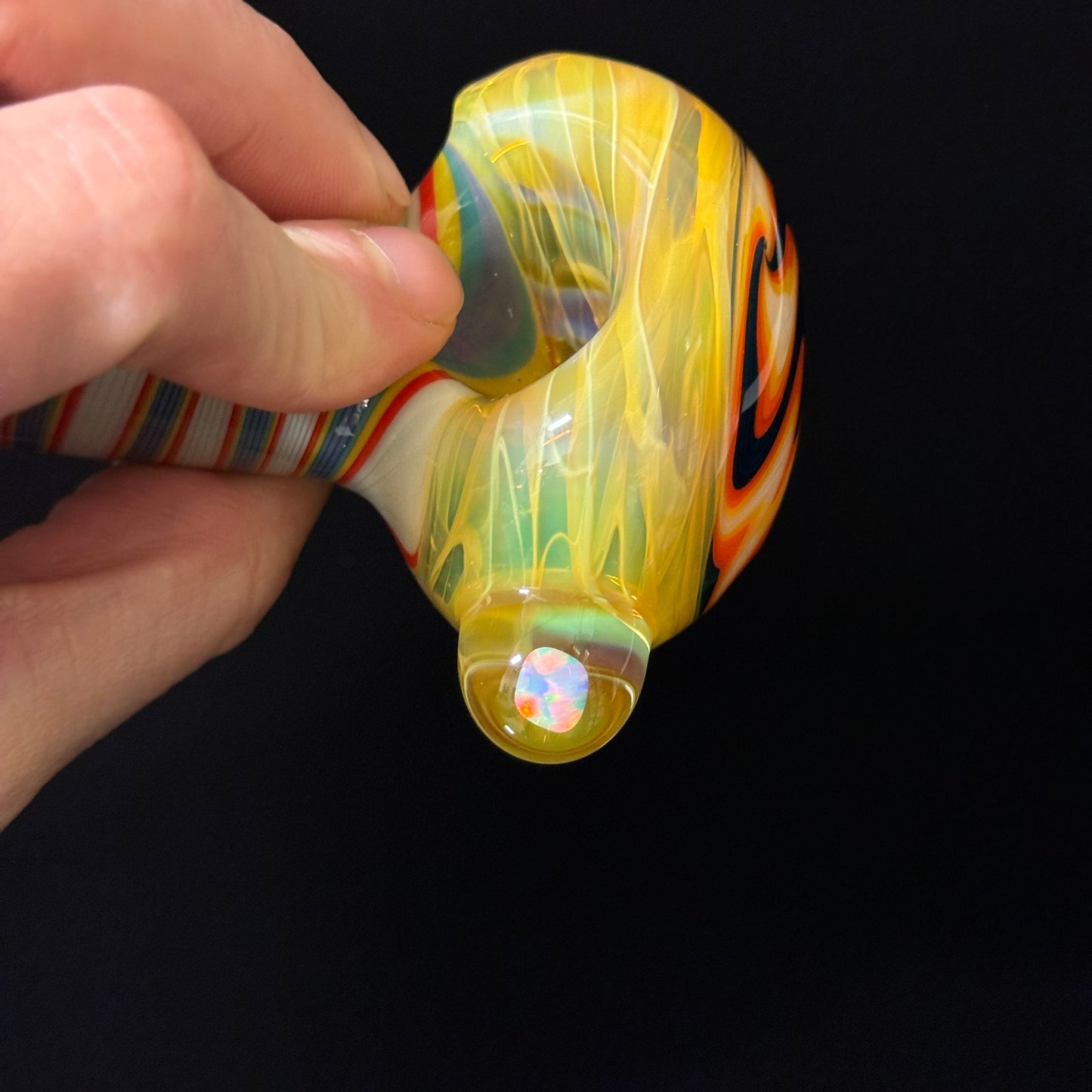 Crushed Opal Switchback Glass Pipe, Heady Hand Blown with An Opal