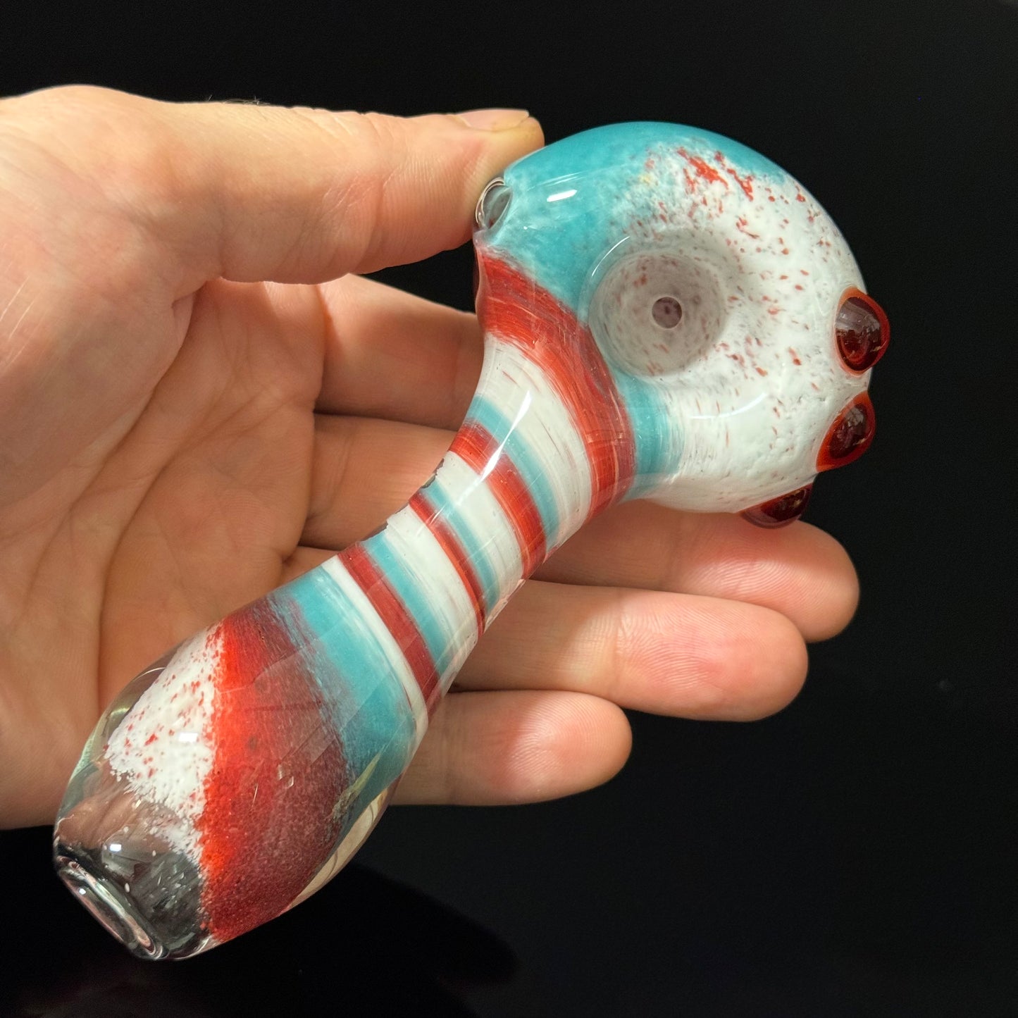 Blue, White & Red Inside Out Glass Pipe Heady Pipe Hand Blown Extra Thick