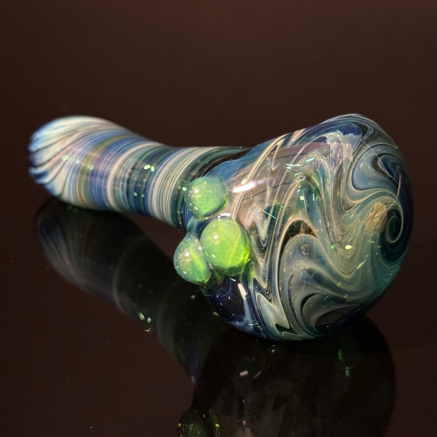 Green Switchback Wigwag Wrapped Glass Pipe Heady Pipe Hand Blown