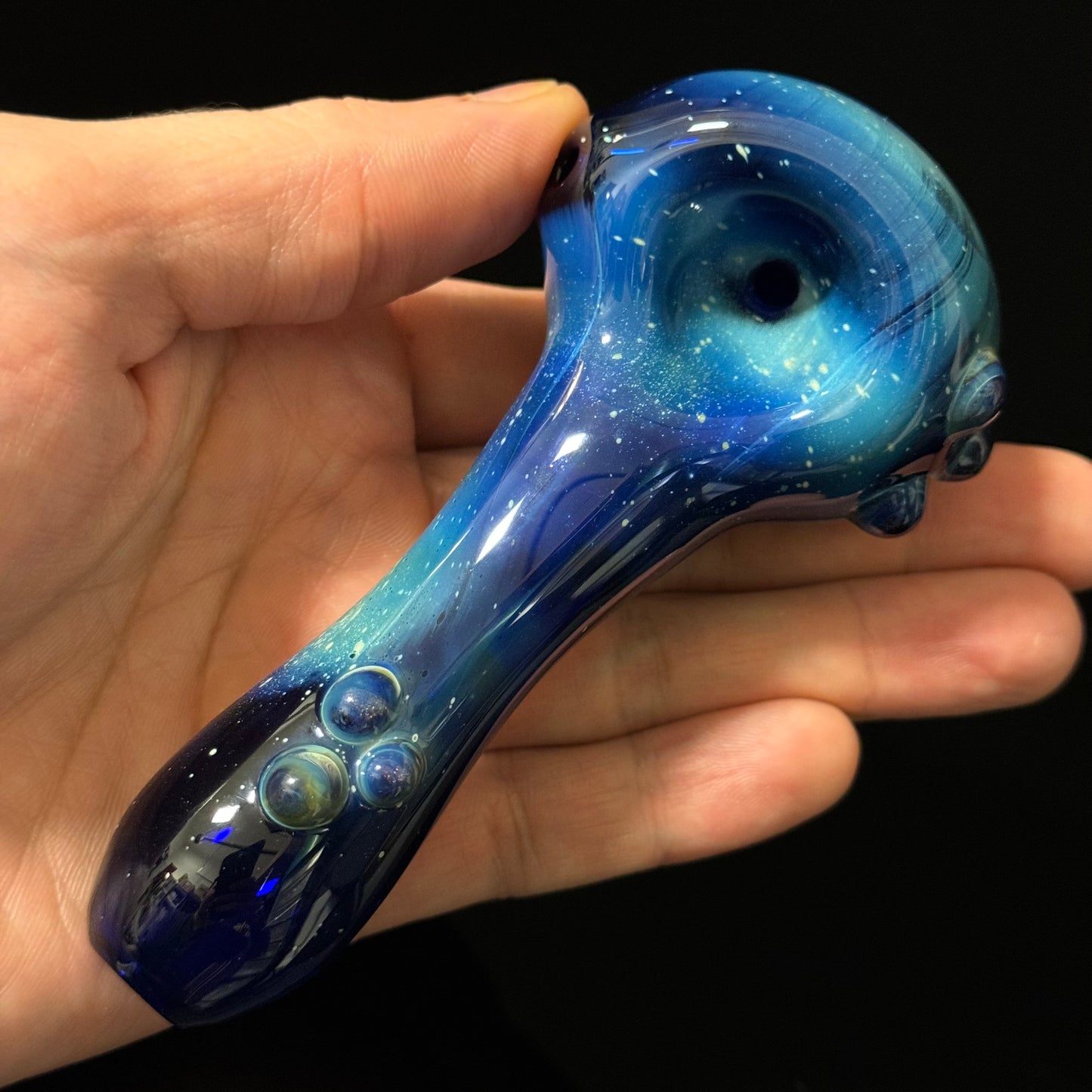 Blue Space Galaxy Nebula Glass Pipe Silver Fumed Glass Pipe, Heady Hand Blown