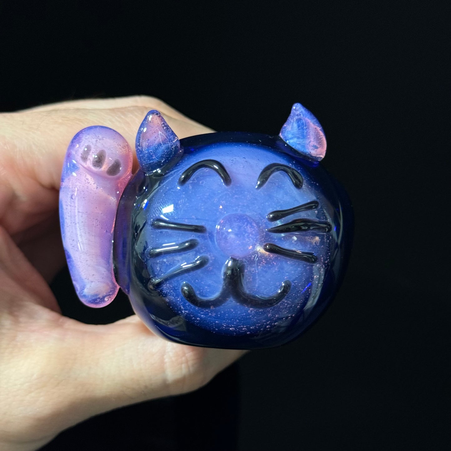 Cat Face Pink Slyme Glass Pipe Heady Pipe Hand Blown Cat Pipe