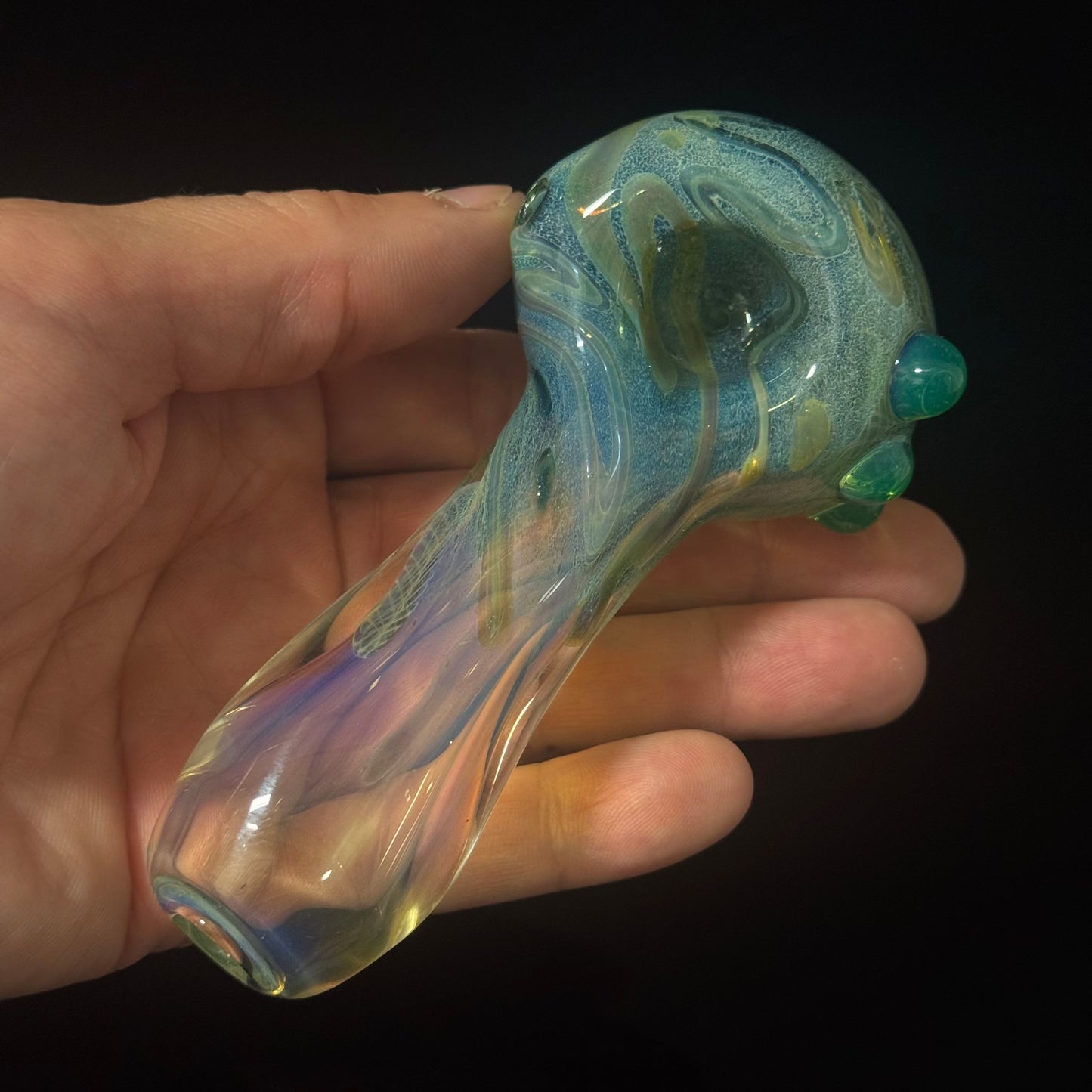 Green Multicolor Inside Out Glass Pipe Heady Pipe Hand Blown Extra Thick