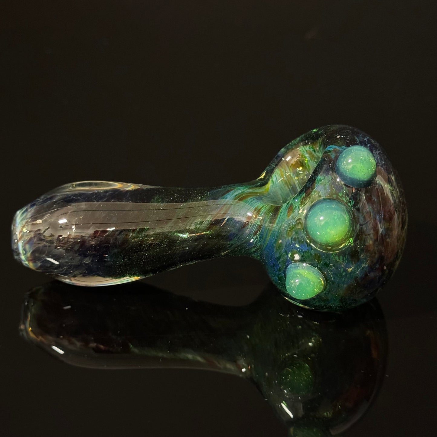 Inside out Sparkle Black & Green Glass Pipe Heady Pipe Hand Blown Extra Thick