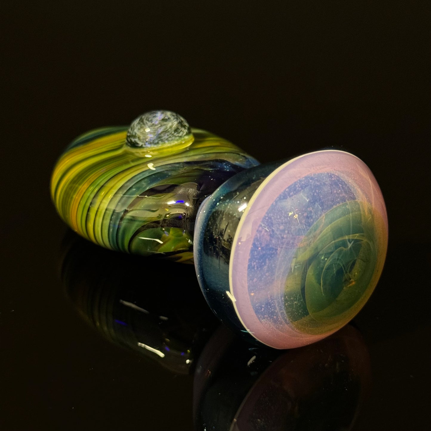 Flat Blue & Green Cobalt Wrapped Color Glass with a pink Slyme Cap, Heady Pipe