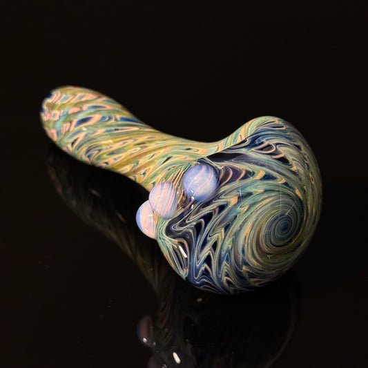 Blue & Green Cobalt Wrapped Color Glass Heady Pipe Hand Blown