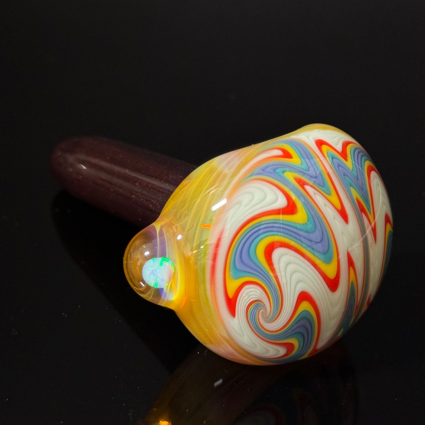 Full Color Sparkle Linework Glass Pipe, Heady Hand Blown with An Opal