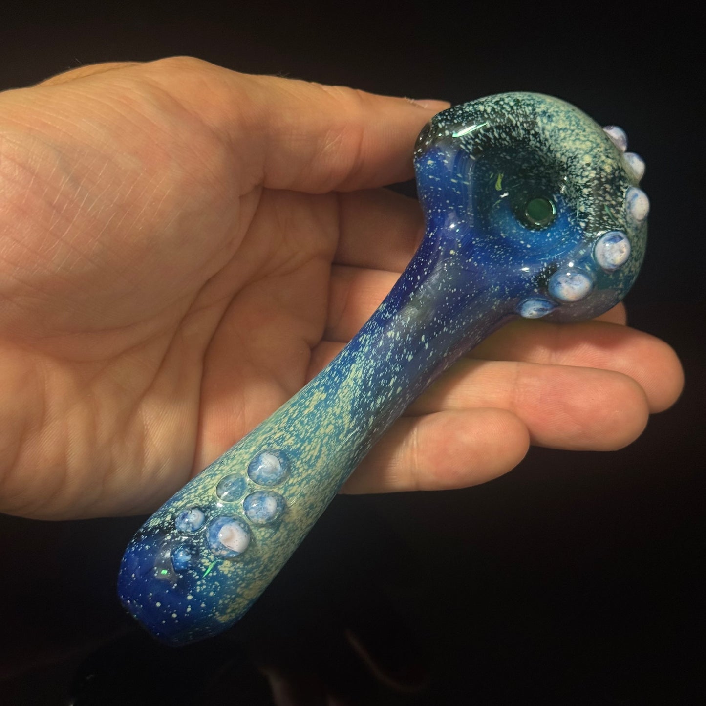 Blue with Pink Slyme Space Galaxy Nebula Glass Pipe Silver Fumed Glass Pipe, Heady Hand Blown