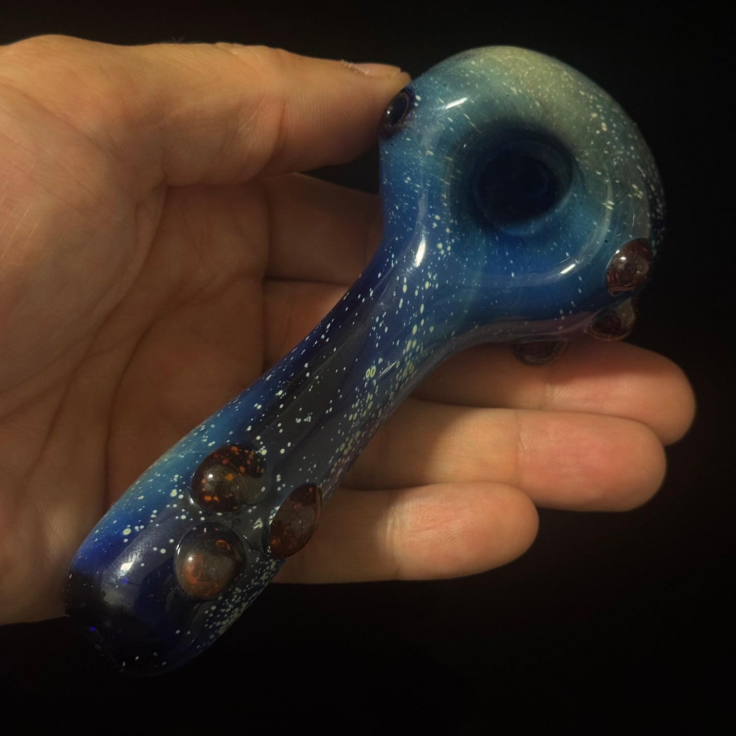 Blue with Slyme Space Galaxy Nebula Glass Pipe Silver Fumed Glass Pipe, Heady Hand Blown