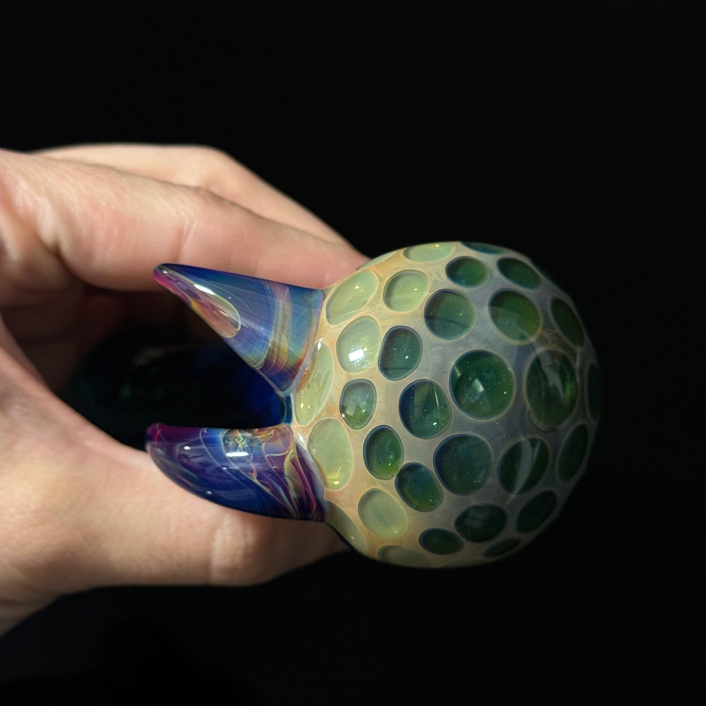 Blue Green Honeycomb Glass Heady Pipe Hand Blown