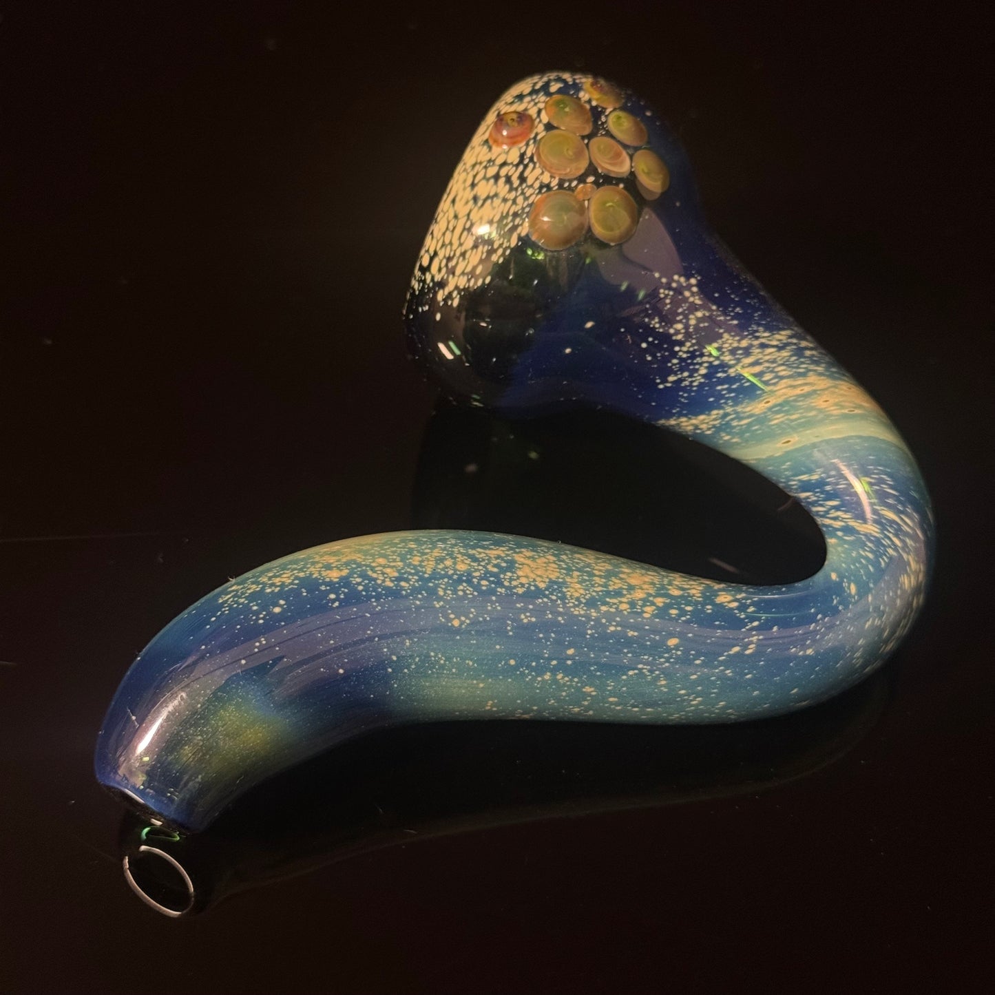 Galaxy Space Silver Fumed Green Blue Glass Sherlock Pipe, Heady Hand Blown