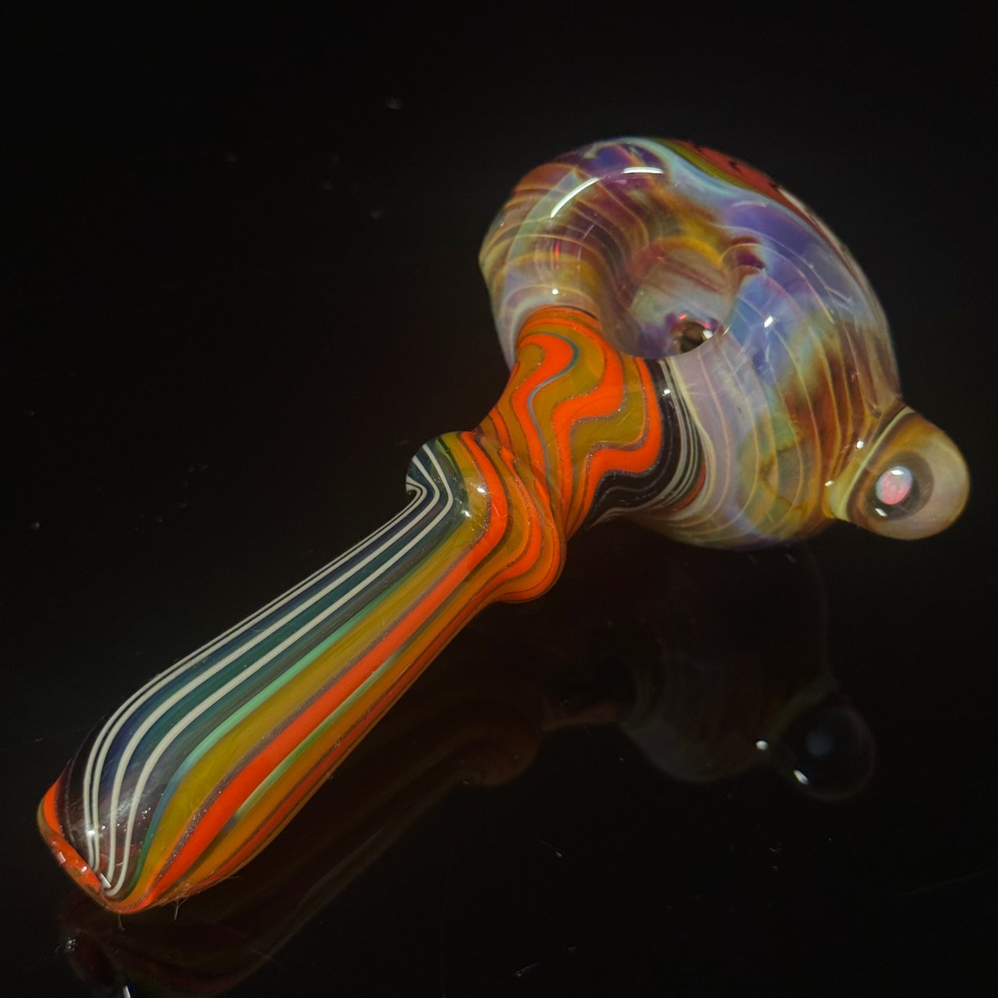 Full Linework Switchback Glass Pipe, Heady Hand Blown with An Opal