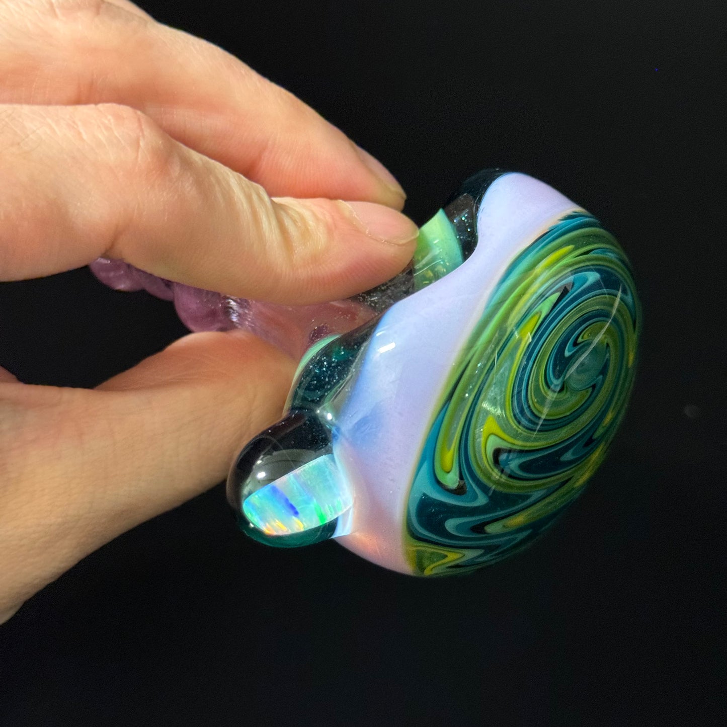 Small Full Color Linework Glass Pipe, Heady Hand Blown with An Opal