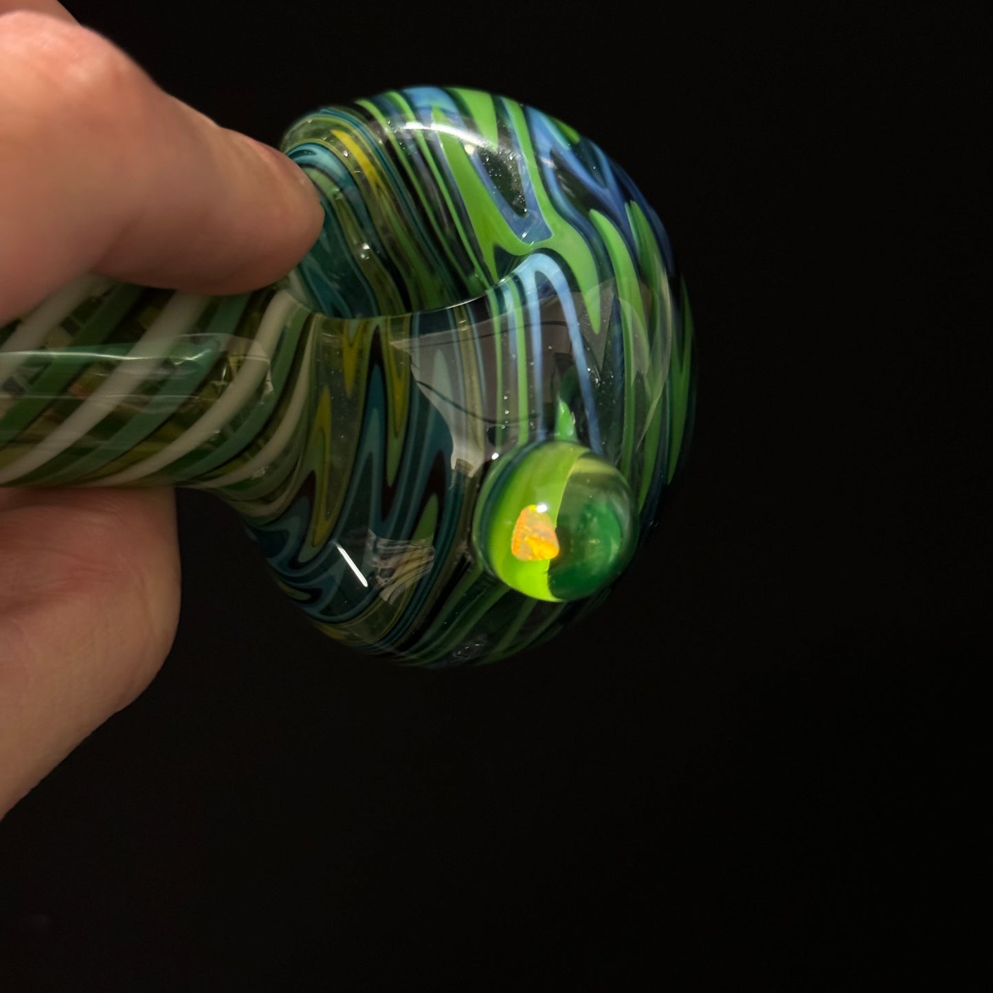 Full Linework Switchback Glass Pipe, Heady Hand Blown with An Opal