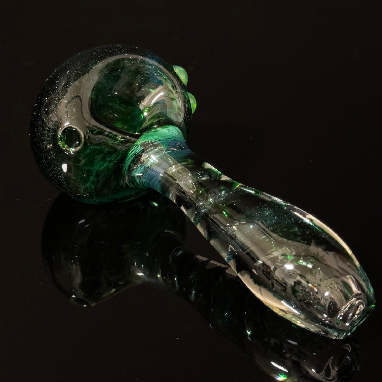 Inside out Sparkle Black & Green Glass Pipe Heady Pipe Hand Blown Extra Thick