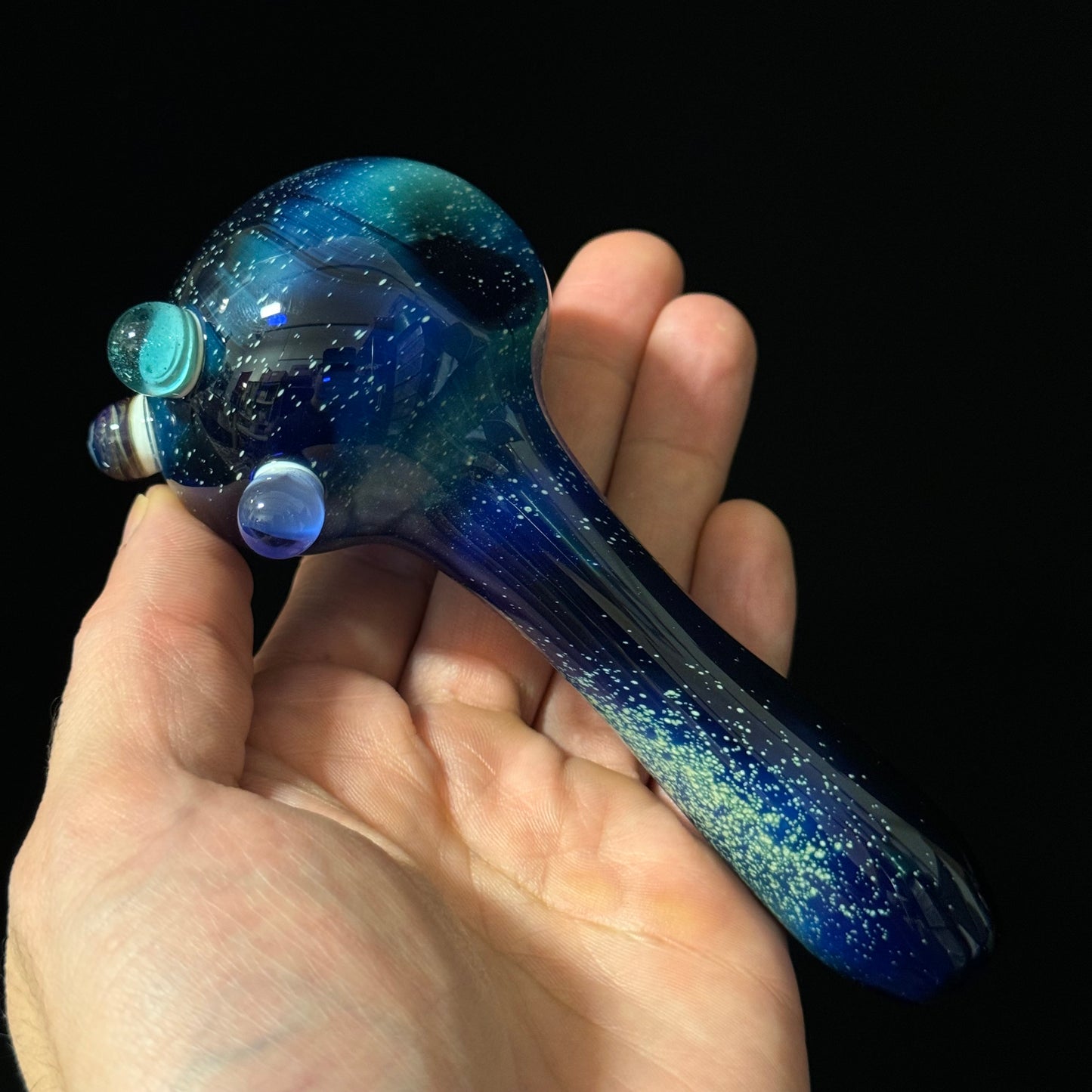 Blue Space Galaxy Nebula Glass Pipe Silver Fumed Glass Pipe, Heady Hand Blown