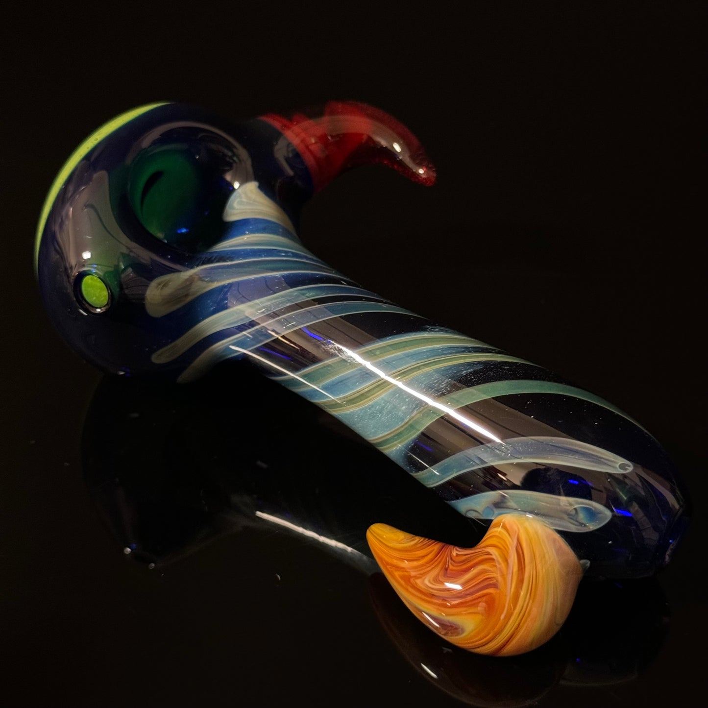 Slyme Bowl with Blue Cobalt Wrapped Color Glass Heady Pipe Hand Blown