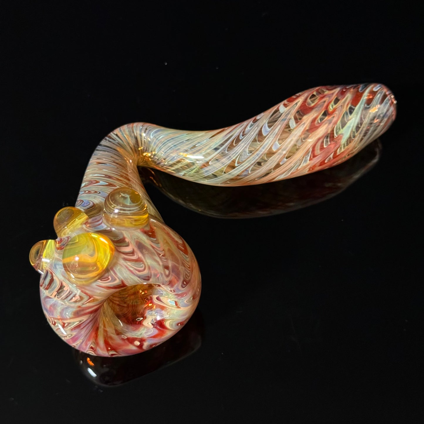 Red Wrapped Silver Fumed Color Changing Glass Sherlock Pipe, Heady Hand Blown