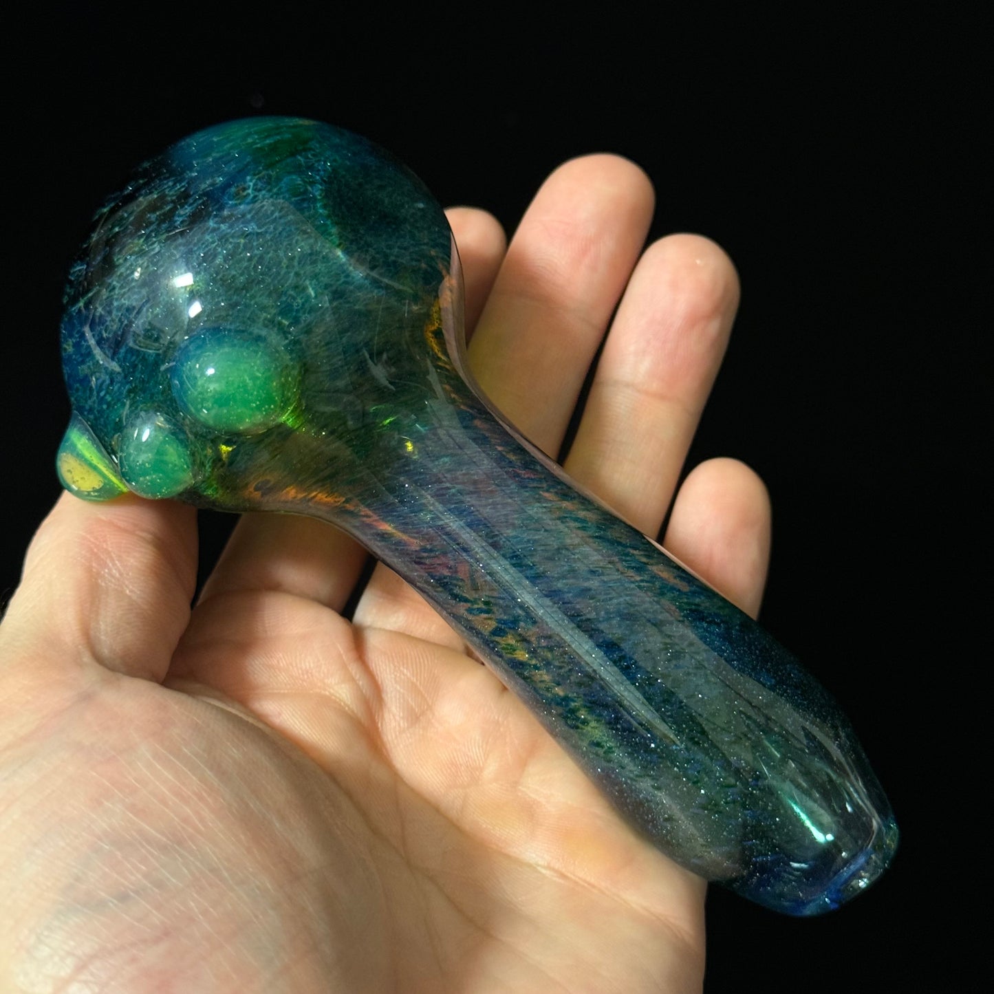 Inside out Sparkle Black & Green Glass Pipe Heady Pipe Hand Blown Extra Thick