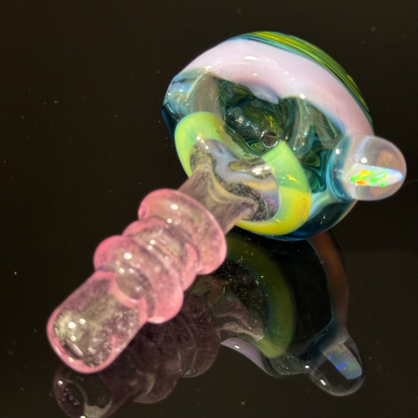 Small Full Color Linework Glass Pipe, Heady Hand Blown with An Opal