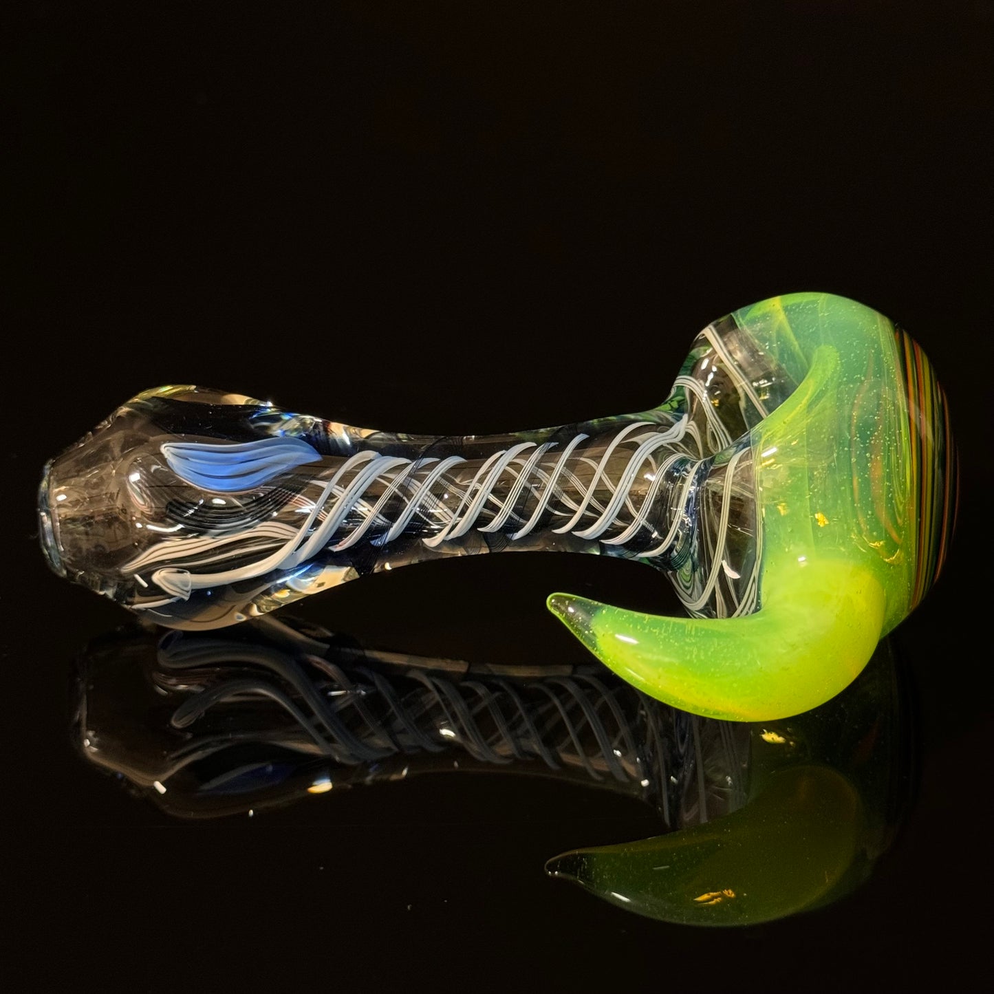 Full Color Linework Glass Pipe, Heady Hand Blown with An Opal