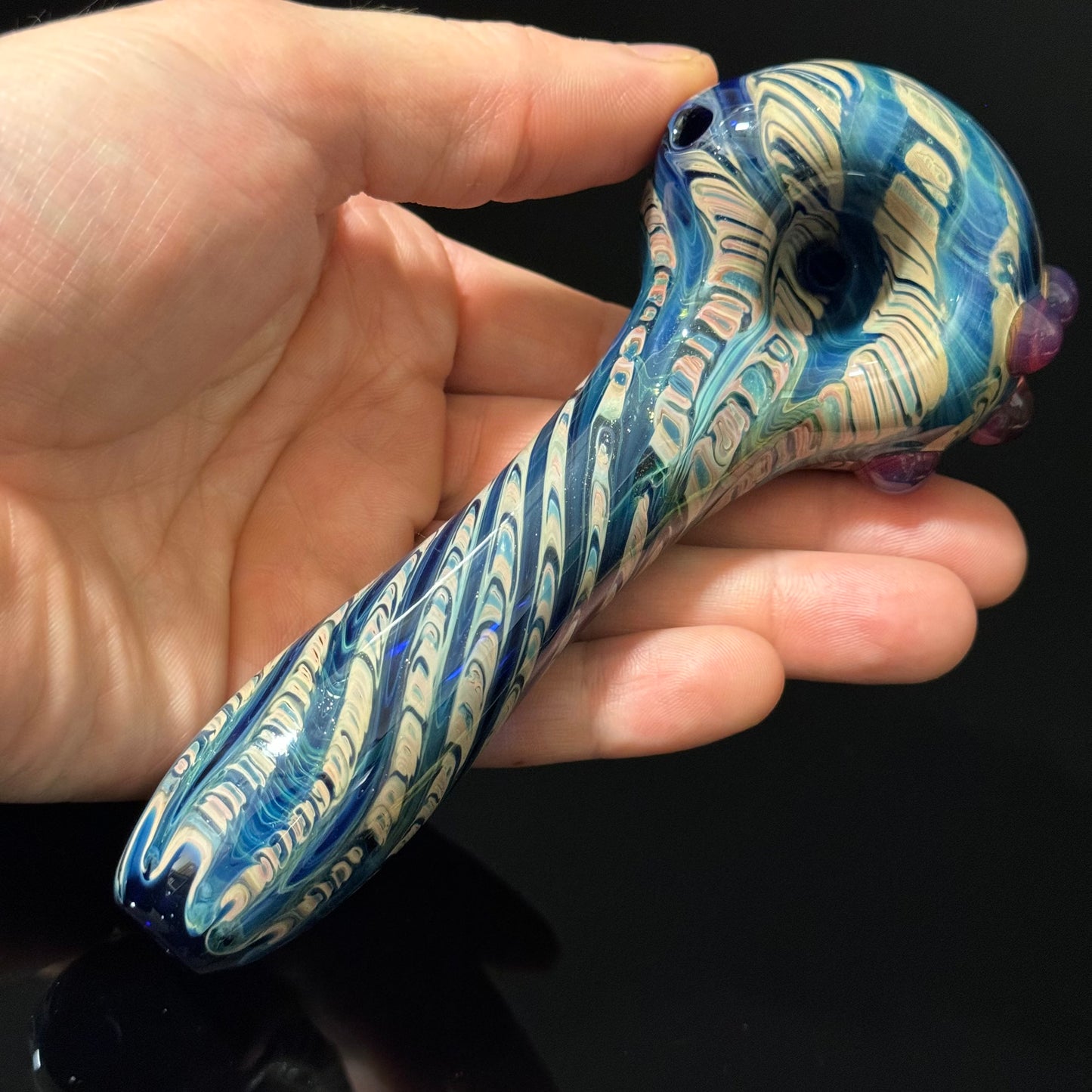 Green & Blue Wrap & Rake Color Glass Heady Pipe Hand Blown