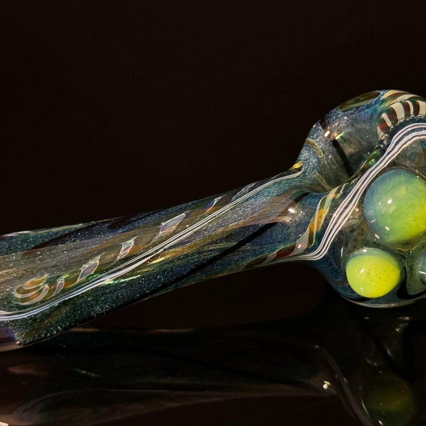 Heavy Inside out Sparkle Blue Glass Pipe with Linework throughout the Heady Pipe