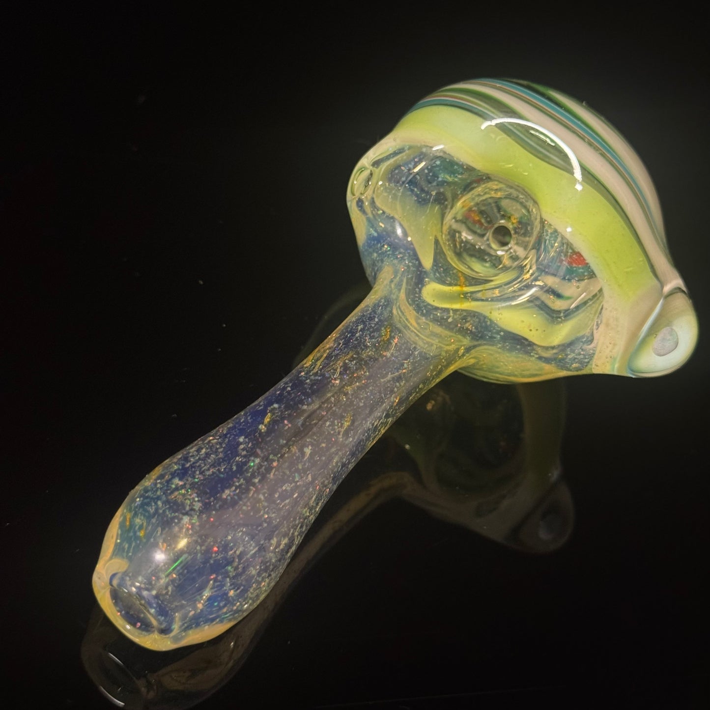 Full Crushed Opal Switchback Glass Pipe, Heady Hand Blown with An Opal