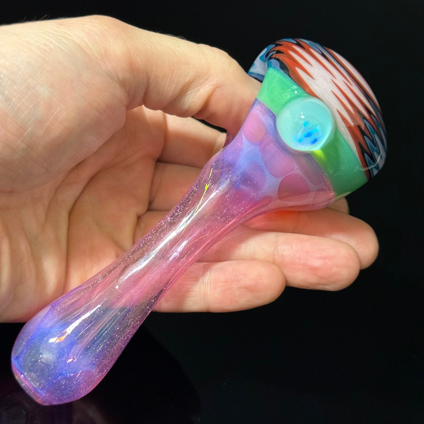 Full pink Slyme & Slyme Color Linework Glass Pipe, Heady Hand Blown with An Opal