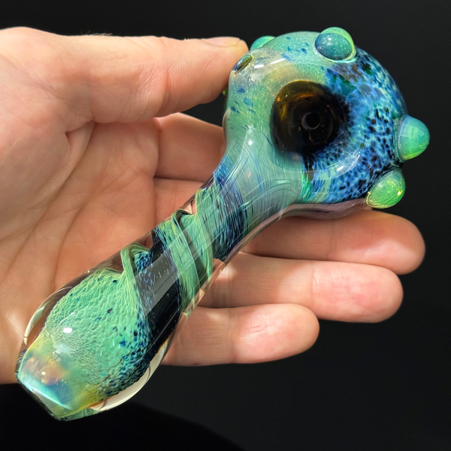 Green & Black Inside Out Glass Pipe Heady Pipe Hand Blown Extra Thick