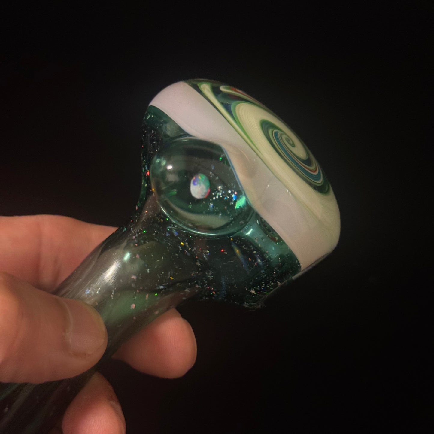 Full Crushed Opal Switchback Glass Pipe, Heady Hand Blown with An Opal
