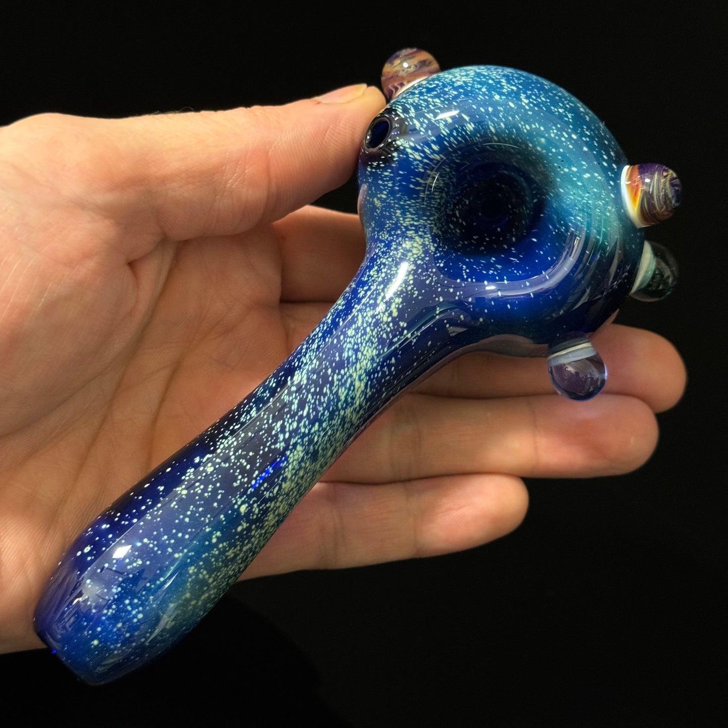 Blue Space Galaxy Nebula Glass Pipe Silver Fumed Glass Pipe, Heady Hand Blown