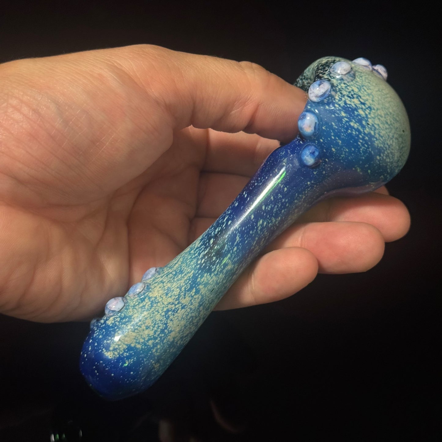 Blue with Pink Slyme Space Galaxy Nebula Glass Pipe Silver Fumed Glass Pipe, Heady Hand Blown