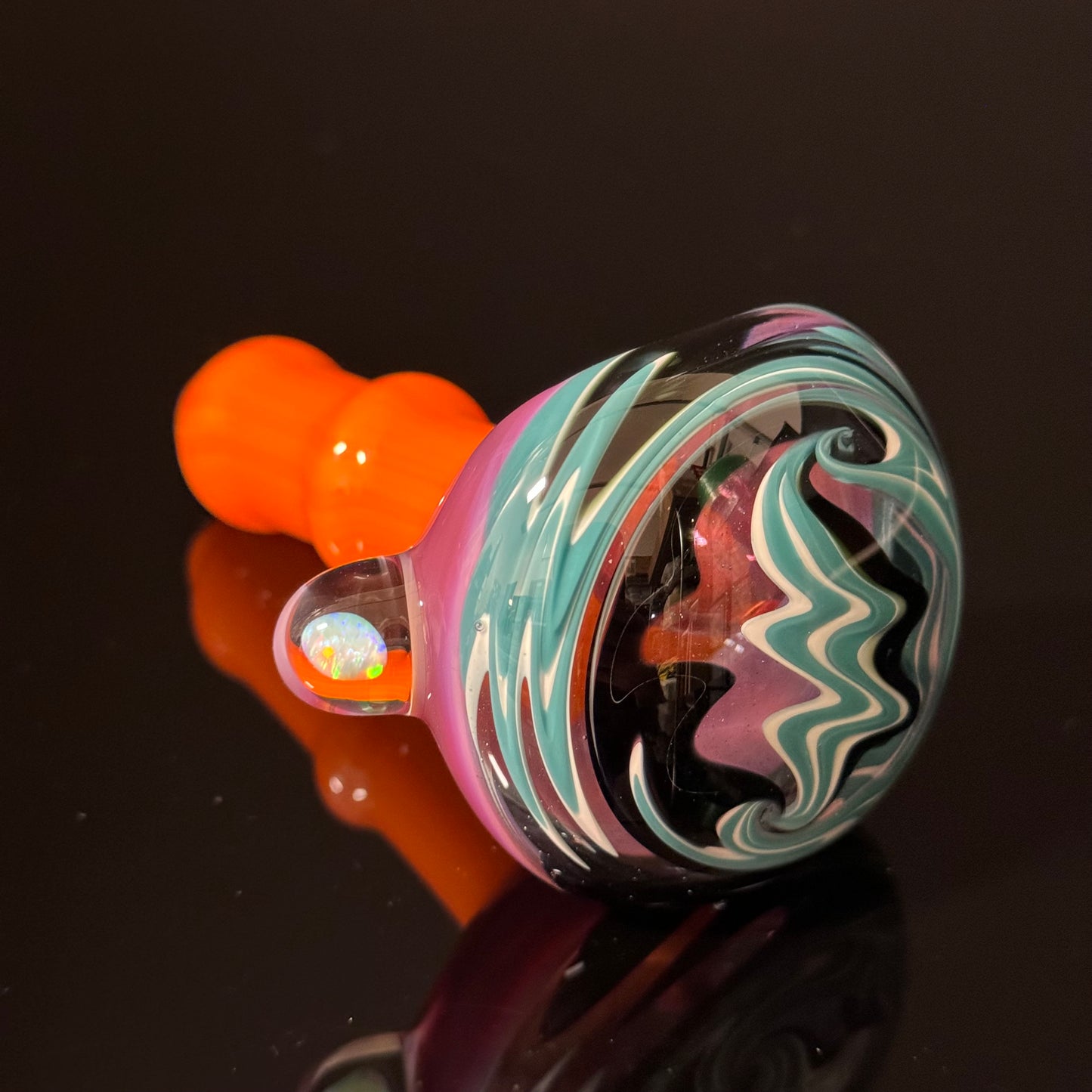 Full Color Linework Glass Pipe, Heady Hand Blown with An Opal