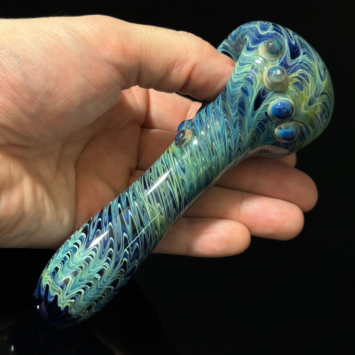 Blue & Green Cobalt Wrapped Color Glass Heady Pipe Hand Blown