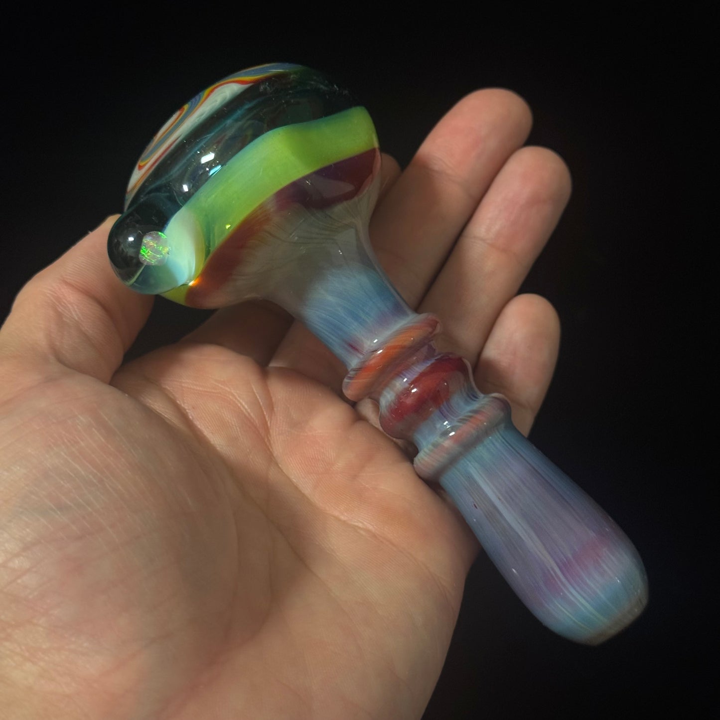 Linework Switchback Glass Pipe, Heady Hand Blown with An Opal