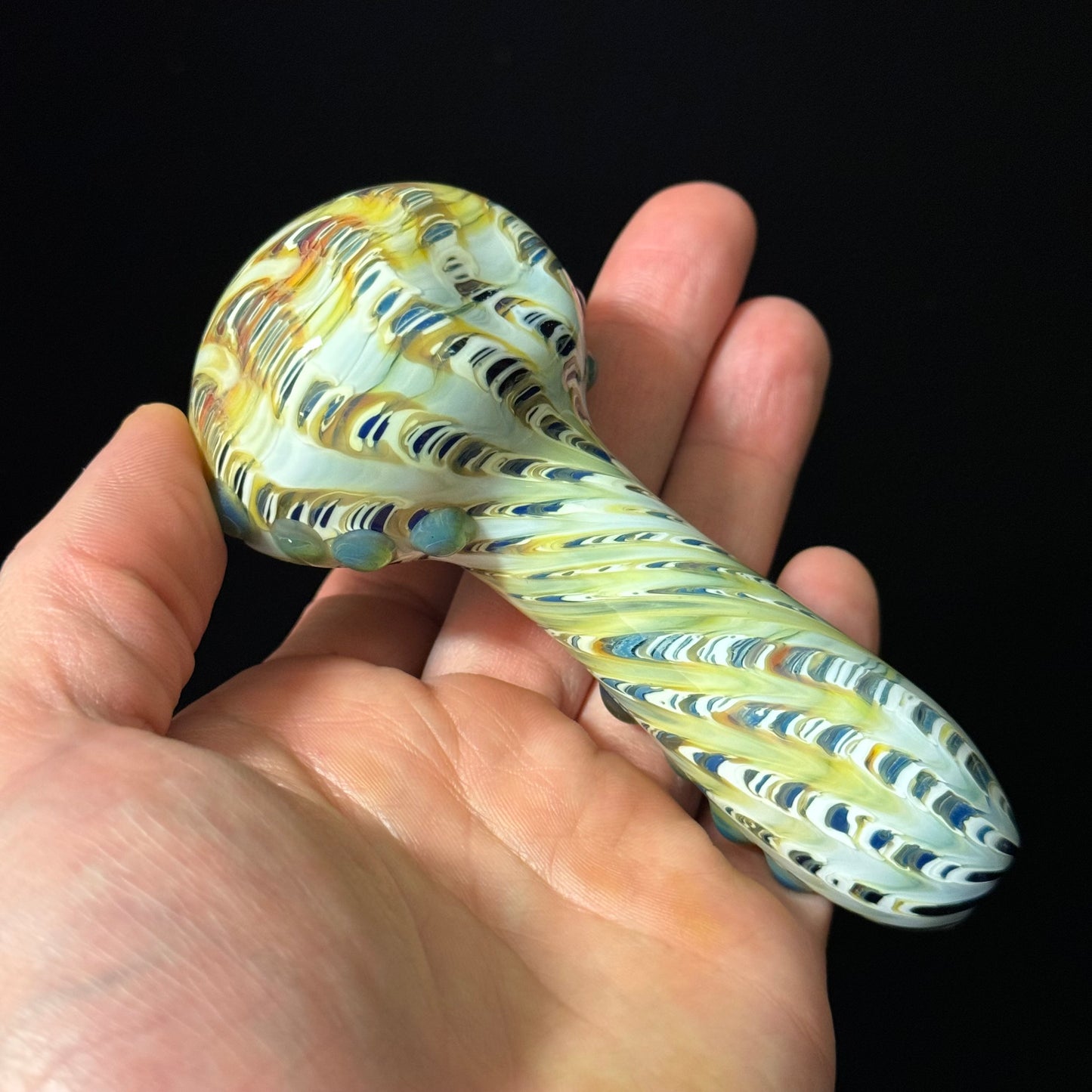 White & Green Cobalt Wrapped Color Glass Heady Pipe Hand Blown