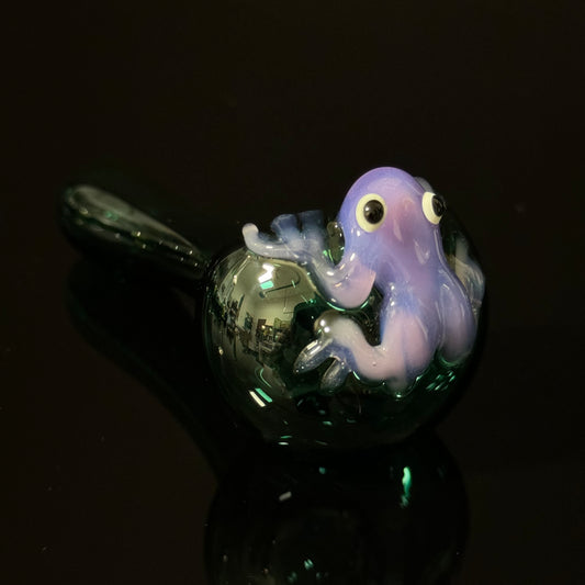 Frog Sculpture on Solid Green Glass Pipe, Heady Hand Blown